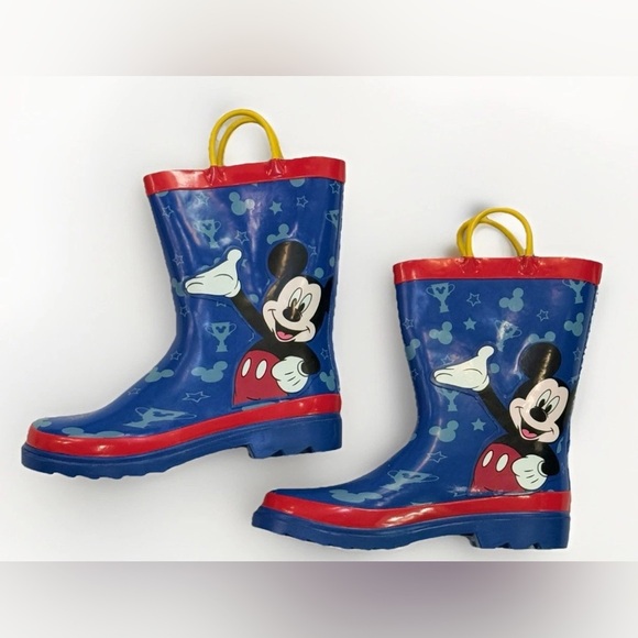 Disney Mickey Mouse Waterproof Rain Boots Kids Youth Children's Size 2 EUC - Picture 2 of 7